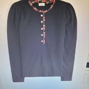 J. Crew Factory Black Top with Colorful Button Trim